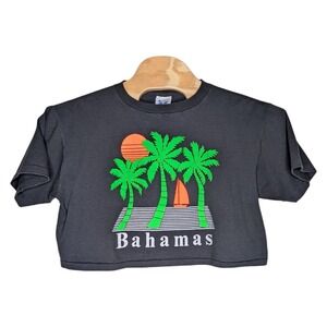 Vintage Bahamas Crop Top Shirt One Size/XL Neon Palm Trees Retro Futuristic Sail